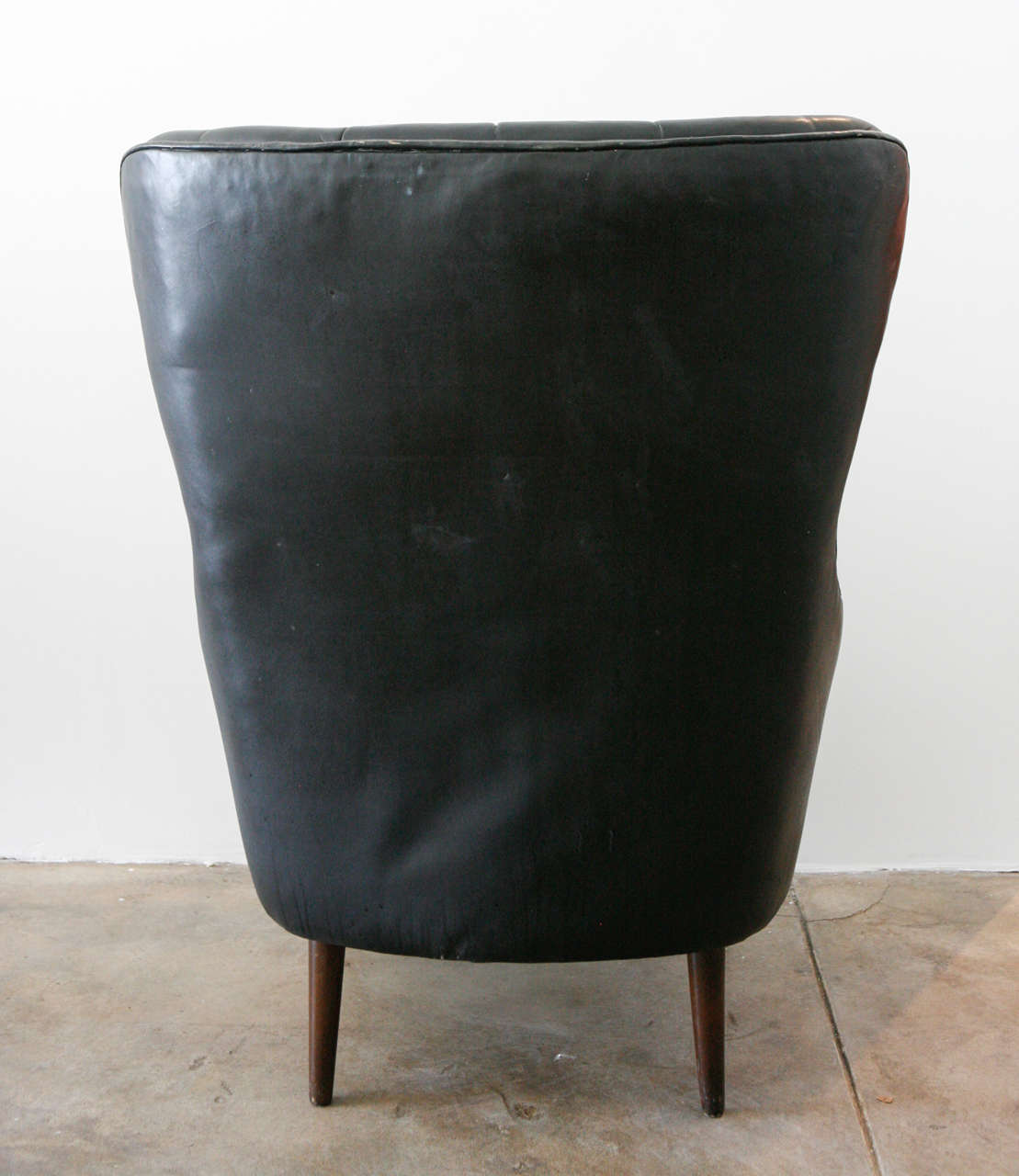 Mid-20th Century Tufted Leather High Back Chair , Denmark 1950