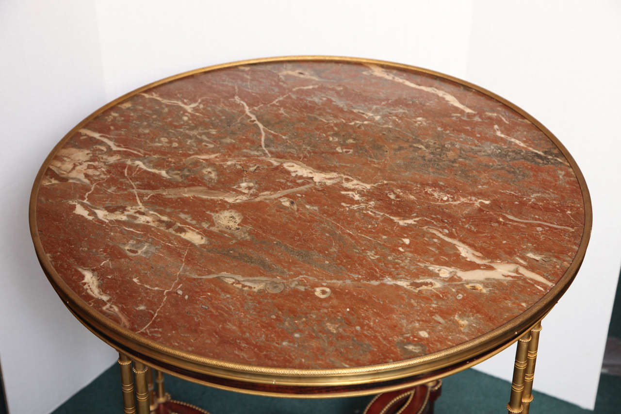 Very Fine Louis XVI Style Round Marble Top Gueridon with Bamboo Bronze Legs 1