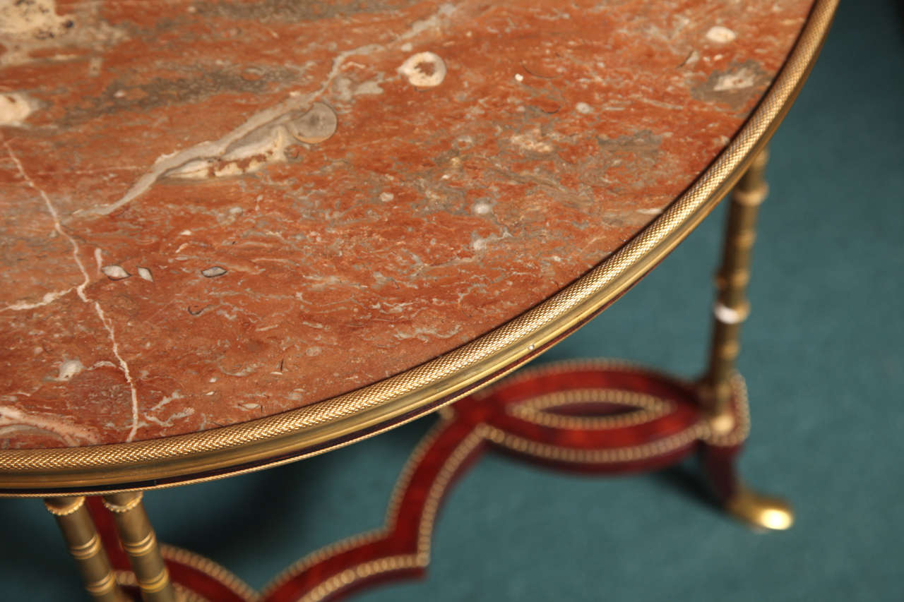 Very Fine Louis XVI Style Round Marble Top Gueridon with Bamboo Bronze Legs 5