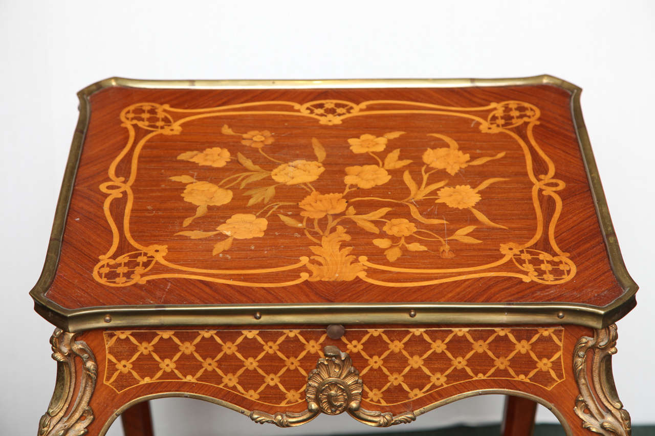 20th Century Pair of two tier inlaid marquetry and parquetry side tables