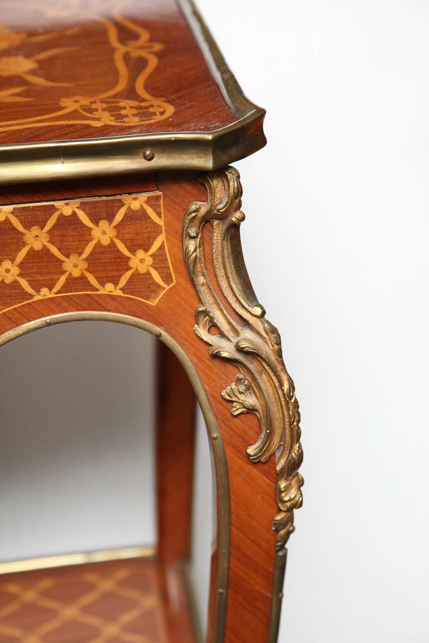 Pair of two tier inlaid marquetry and parquetry side tables 3