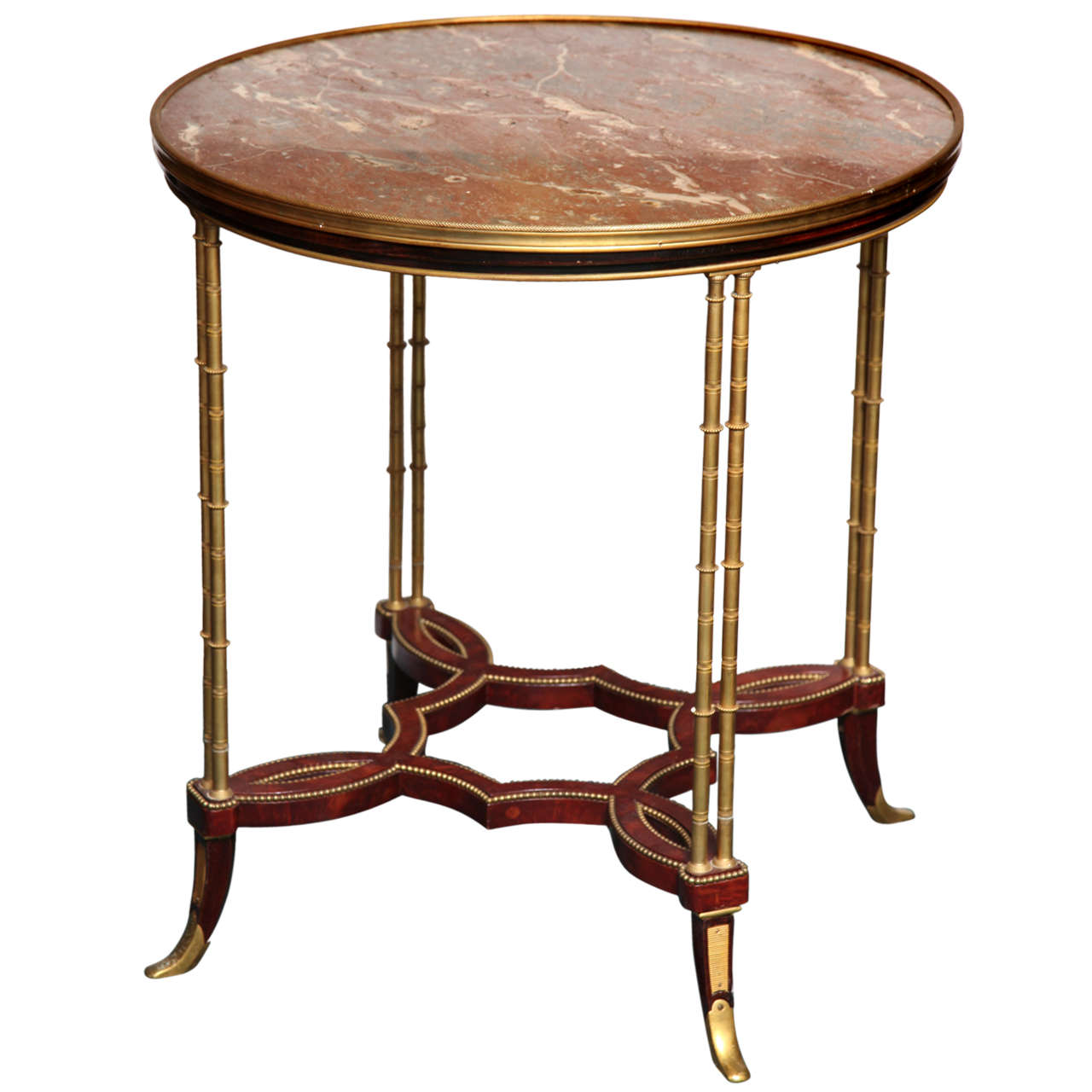 Very Fine Louis XVI Style Round Marble Top Gueridon with Bamboo Bronze
