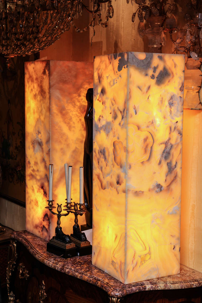 Pair of Onyx Pedestal Lamps at 1stDibs