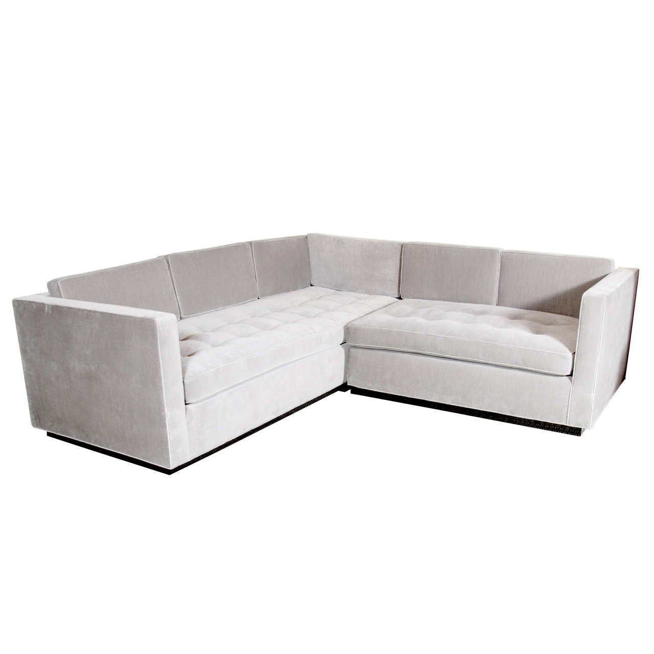 Luxe Modernist Sectional Sofa with Biscuit Tufting in Grey Velvet
