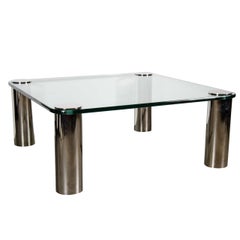 Mid-Century Modern Cocktail Table with Cylindrical Brushed Nickel Legs