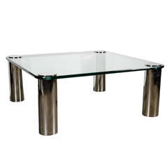Mid-Century Modernist Cocktail Table with Cylindrical Brushed Nickel Legs 4