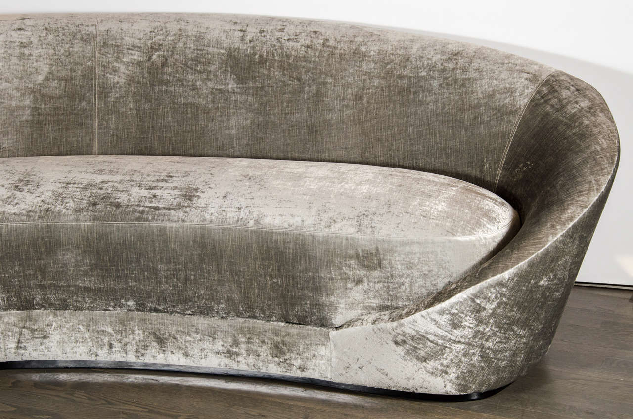 Mid-Century Modern Luxurious 1940's Sweeping Arm Sofa in a Platinum Taupe Velvet