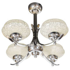 Art Deco Machine Age Chandelier With Stylized Futuristic Detailing