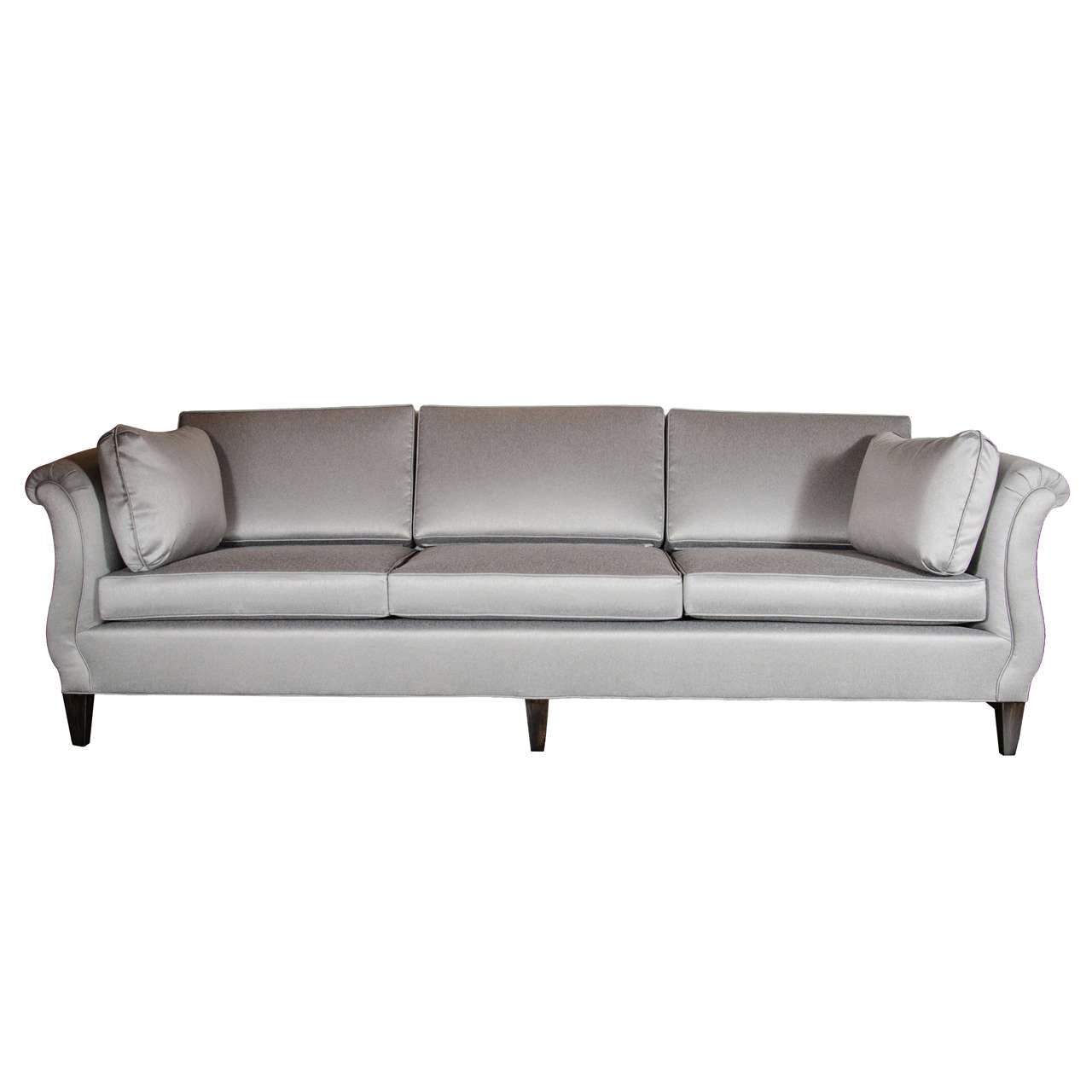 Elegant 1940s Hollywood Sofa with Scroll Arm Design
