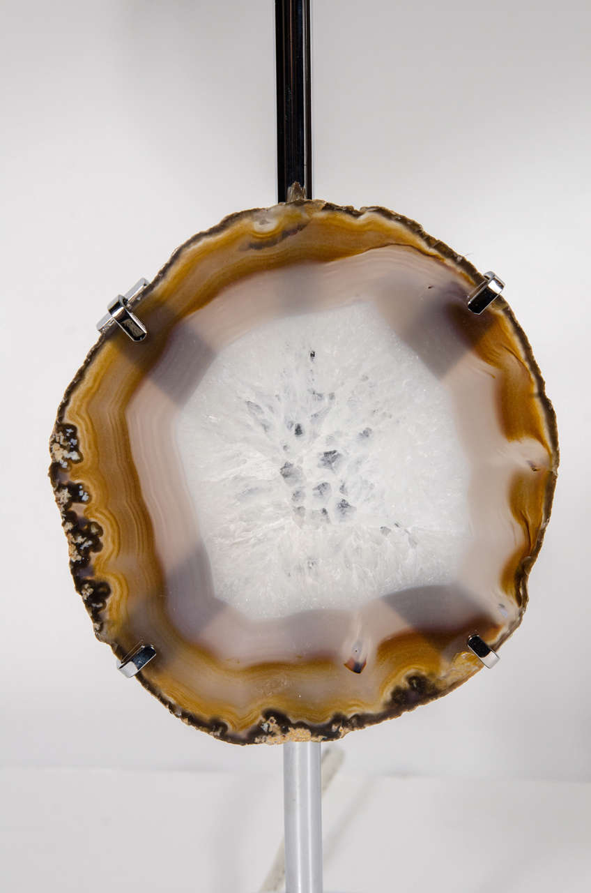 American Brilliant Table Lamp with Suspended Luce Agate Natural Stone