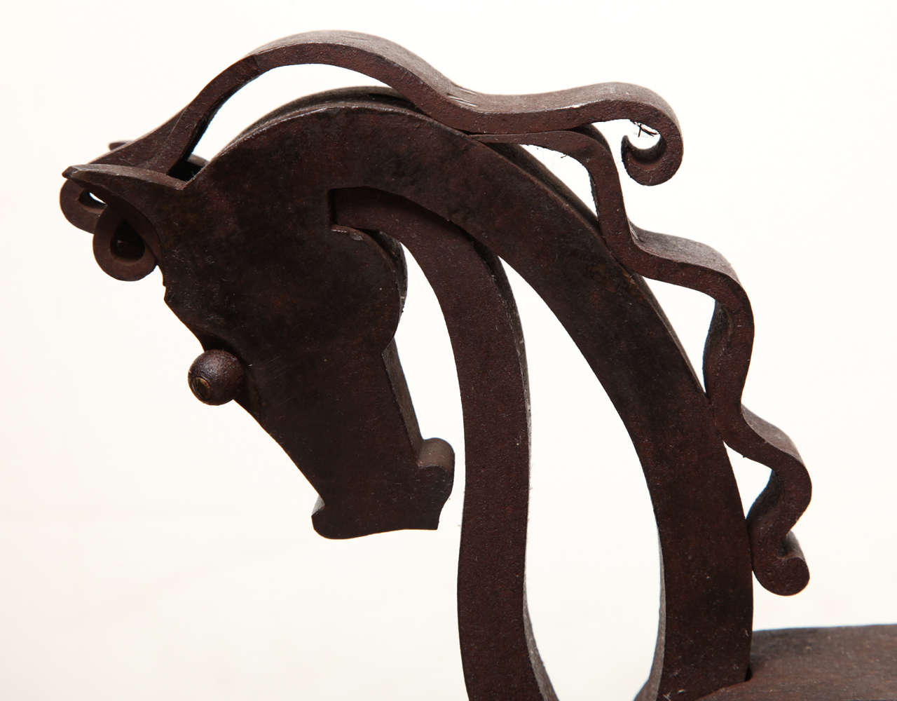 Rare Pair of Horse-Shaped Wrought Iron Andirons In Good Condition For Sale In Bridgewater, CT