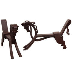 Rare Pair of Horse-Shaped Wrought Iron Andirons 6