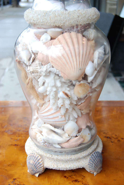 Unknown Shell Decorated and Filled Ginger Jar Lamp For Sale