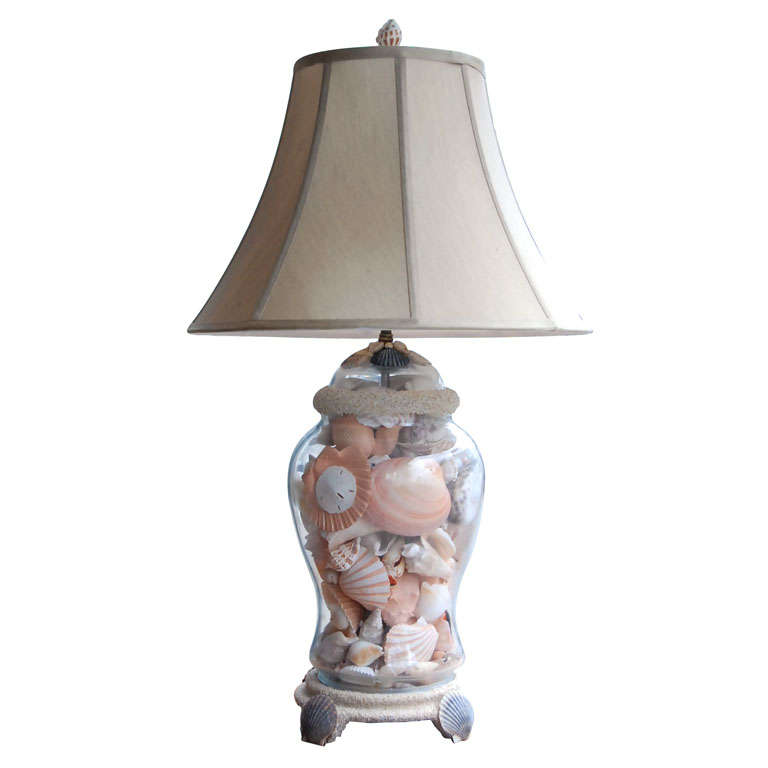 Shell Decorated and Filled Ginger Jar Lamp For Sale at 1stDibs