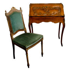 Antique Dos d'âne Secretary Louis XV style and a Volante chair