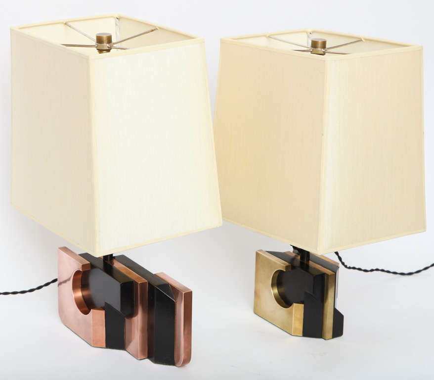  Table Lamps Pair Mid Century Modern Sculptural mixed metals 1970's For Sale 1