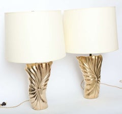 Table Lamps Pair Mid Century Modern Sculptural brass France 1940's