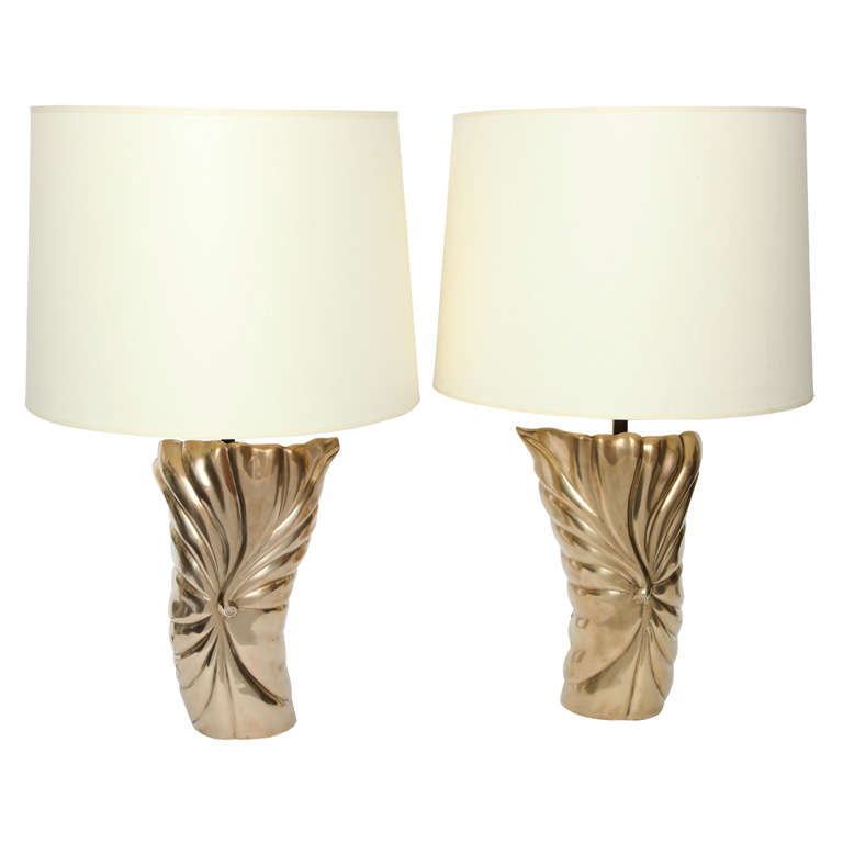 Table Lamps Pair Mid Century Modern Sculptural brass France 1940's For Sale