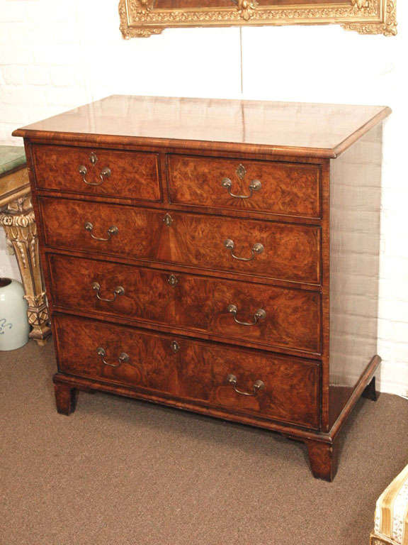 An Antique English Burled Walnut Chest of Drawers