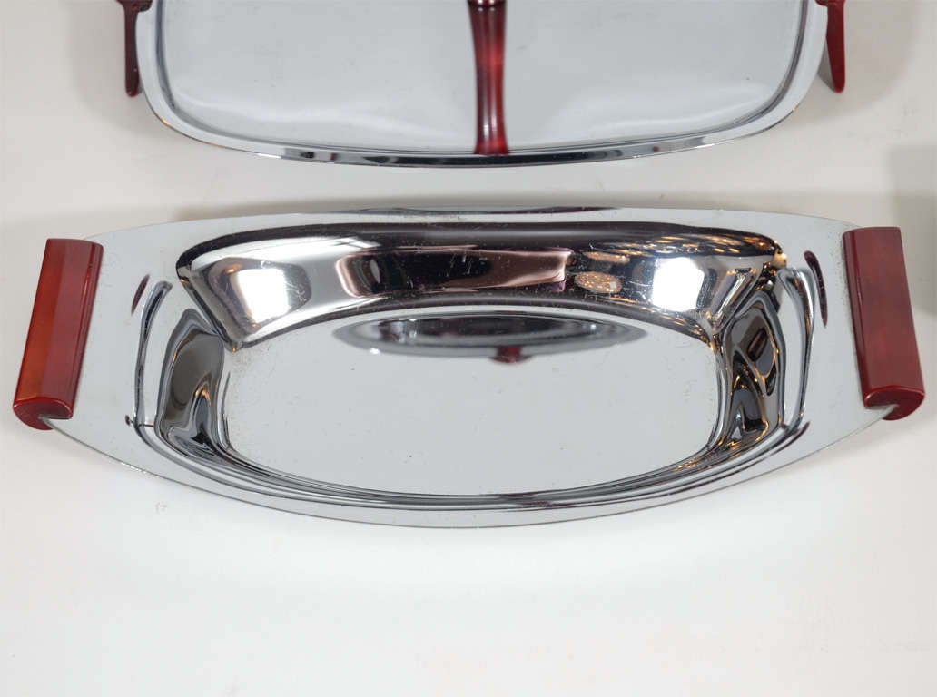 Art Deco Set of Machine Age Bakelite /chrome Serving pieces