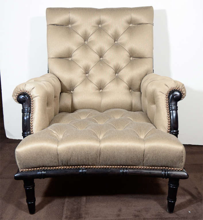 Pair of Exquisite Bamboo Tufted Club Chairs