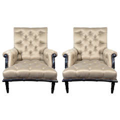 Pair of Exquisite Bamboo Tufted Club Chairs