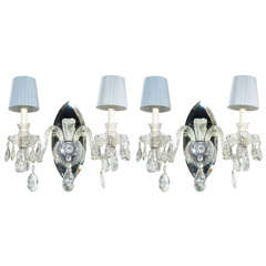 Pair of Hollywood Two-Arm Cut Crystal Plume Sconces