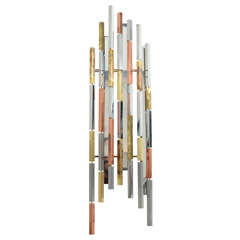 Modernist Skyscraper Wall Sculpture in Chrome, Brass, & Copper