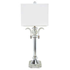 1940's Hollywood Cut Crystal Lamp with Plume Details