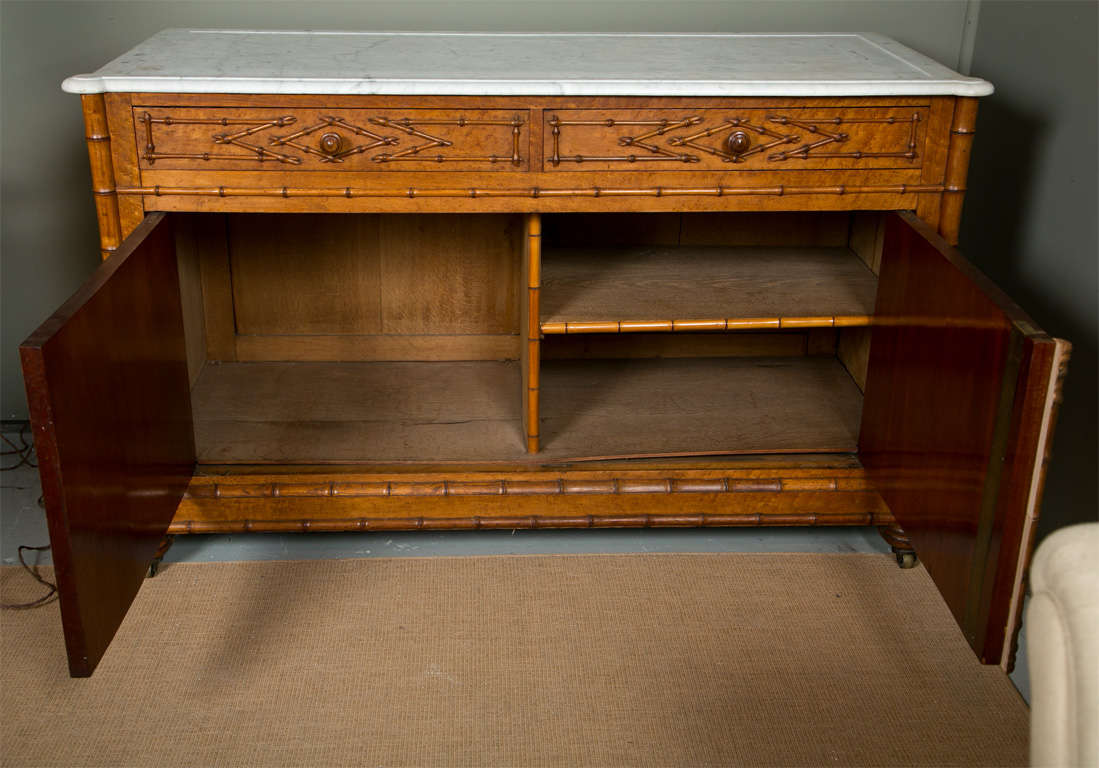 Faux Bamboo Sideboard with Original Marble Top In Excellent Condition In Stamford, CT