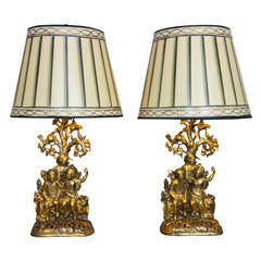 Exceptional Pair of Gilt Bronze Figural Lamps