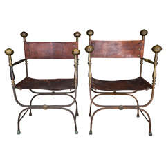 Pair of Brass and Iron Throne Chairs