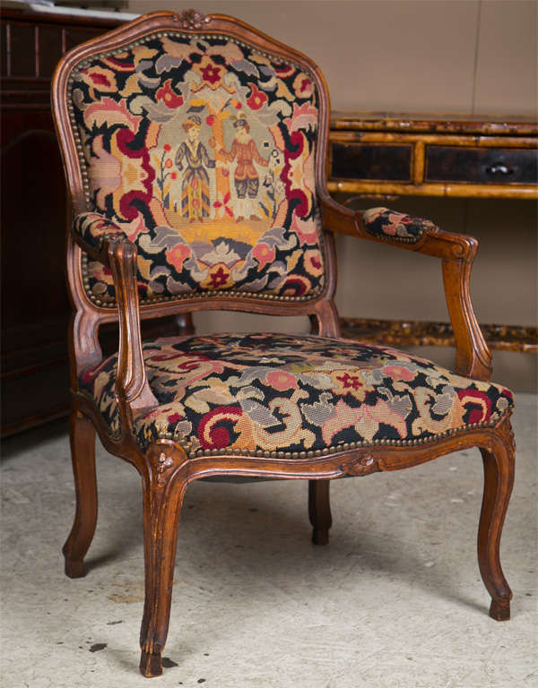 French Walnut Side Chair with Needlepoint at 1stDibs