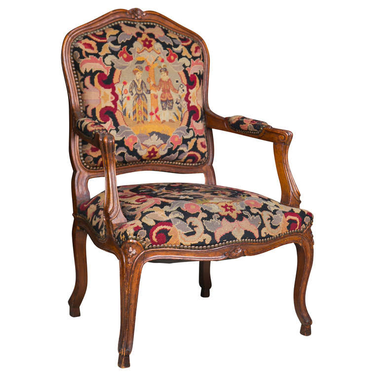 French Walnut Side Chair with Needlepoint at 1stDibs