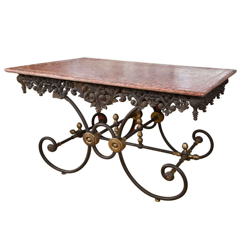 Ornate French Iron & Marble Baker's Table