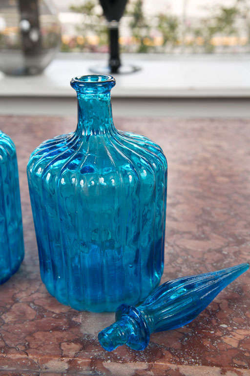 Mid-20th Century A Pair of Vintage Hand-Blown Glass Decanters