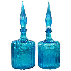 A Pair of Vintage Hand-Blown Glass Decanters