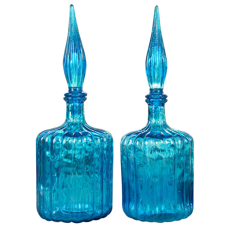 A Pair of Vintage HandBlown Glass Decanters at 1stDibs