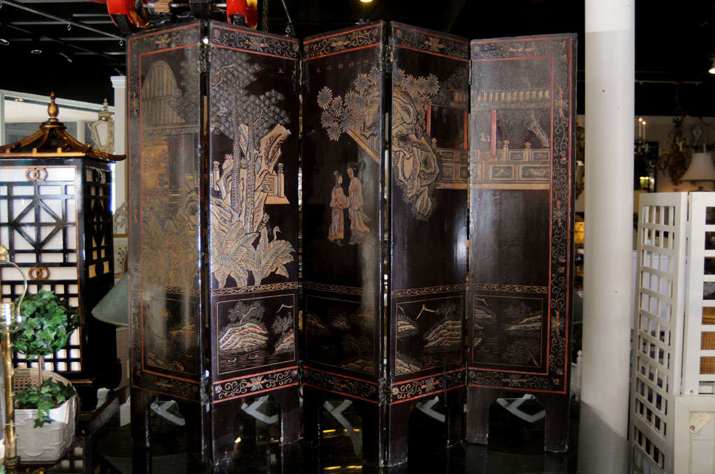 Antique Oriental Five Panel Miniature Coromandel Screen