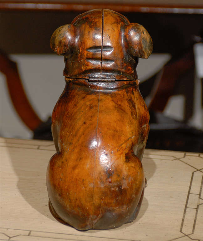 English Wood Carved Pug/ Dog Tobacco Jar