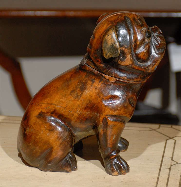 19th Century Wood Carved Pug/ Dog Tobacco Jar