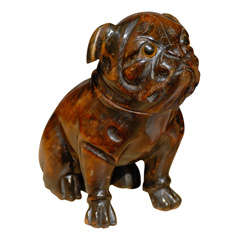 Wood Carved Pug/ Dog Tobacco Jar