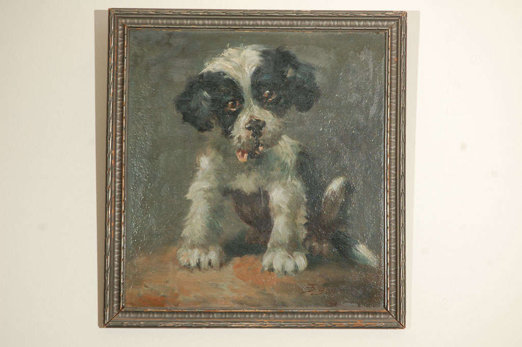 Offering a charming oil painting of a puppy, 