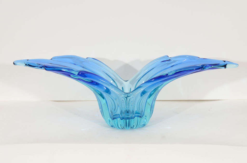Blue Ombre Gored Glass Centerpiece by Barovier