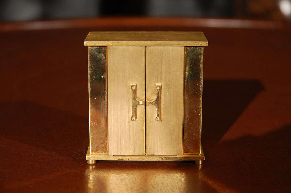 Late 20th Century Hermes two door table/desk  clock, brass , enamel