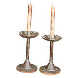 19th c. Pair of Tin Candle Sticks