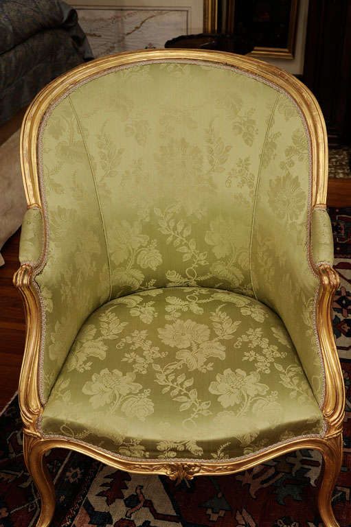 A Pair Of Louis XV Silk Upholstered Giltwood Bergeres For Sale 1