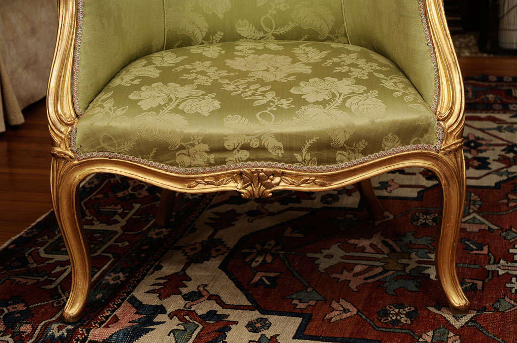 A Pair Of Louis XV Silk Upholstered Giltwood Bergeres For Sale 2