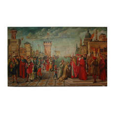 A very large painting of a Venetian Harbor Scene