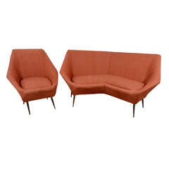 An Italian Angular Sofa and Two Chairs.